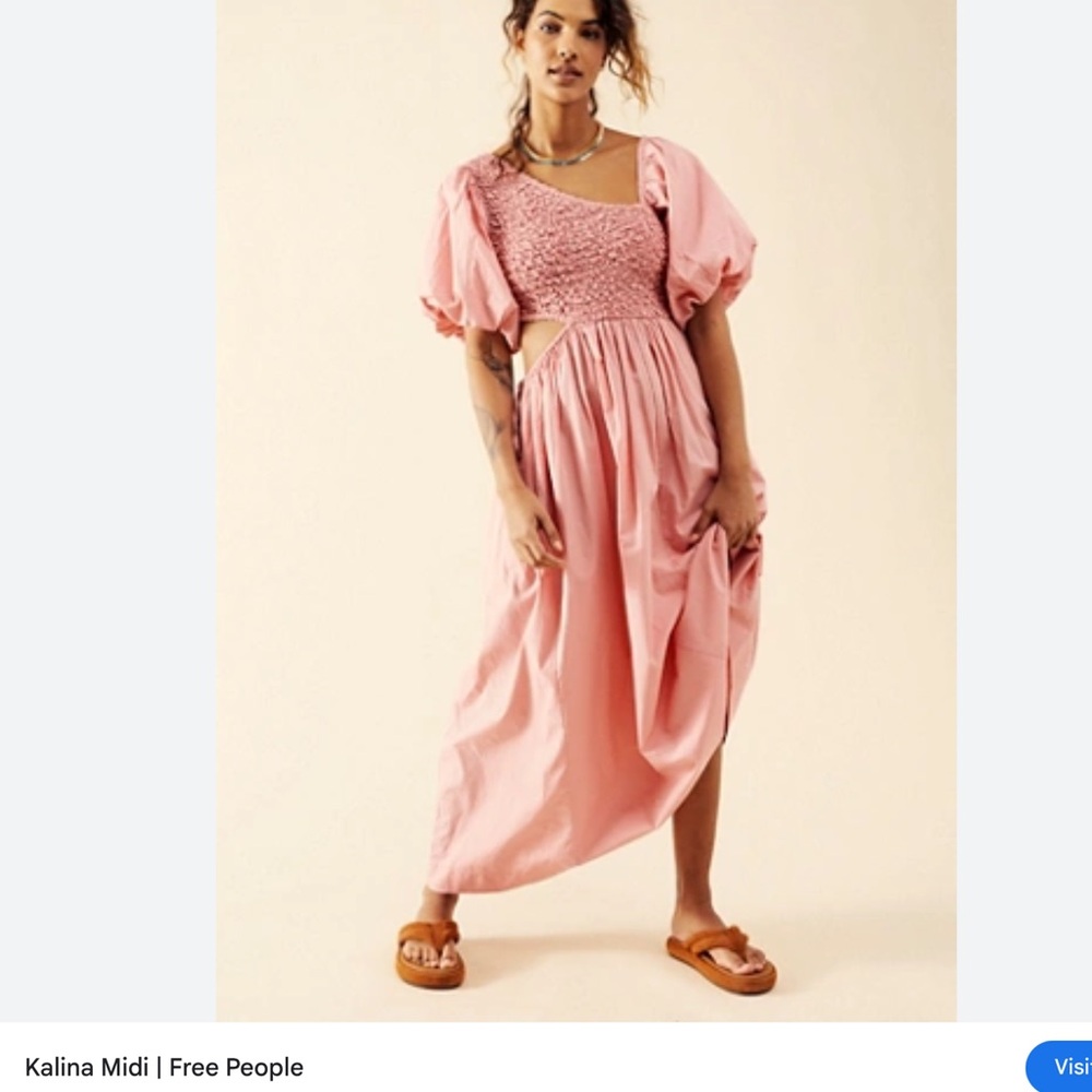 Free People KALINA Smocked Asymmetrical Puff Sleeve Cut Out Midi Dress XS - Picture 13 of 16